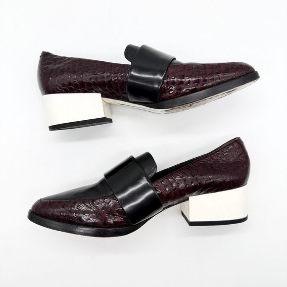 PHILLIP LIM Quinn Heeled Loafer Womens 7 Burgundy Black Croc Embossed Block Luxe - Picture 6 of 12
